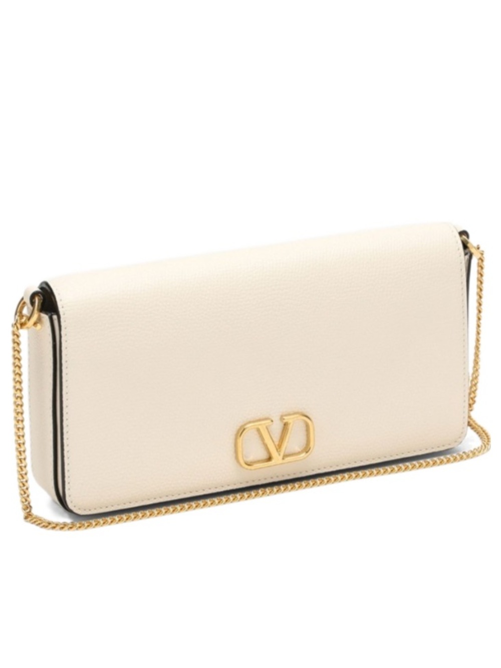 Valentino Garavani Ivory Leather Chain Crossbody Bag with Gold Logo